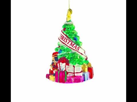 Charming Christmas Tree with Gifts Glass Christmas Ornament