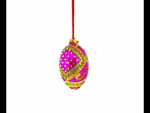 Jewels on Pink Glass Egg Ornament 4 Inches