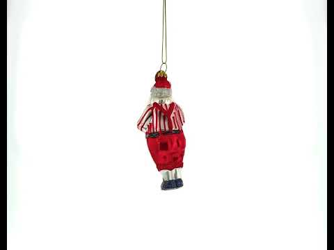 Santa Holding a Teddy Bear Blown Glass Christmas Ornament