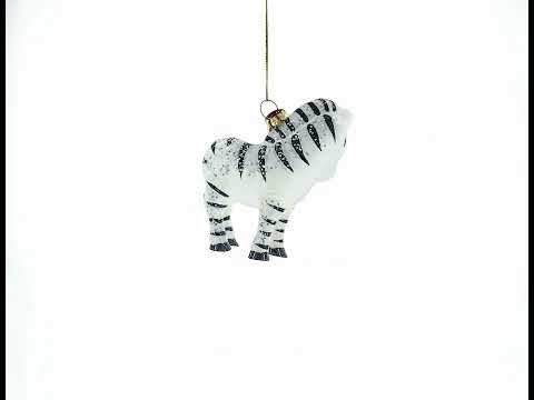 Glittered Zebra Blown Glass Christmas Ornament