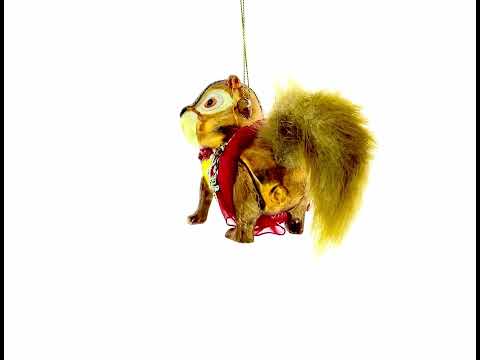 Chipmunk Wearing Dress Blown Glass Christmas Ornament