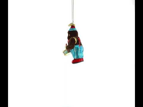 Fluffy Monkey Drumming Blown Glass Christmas Ornament