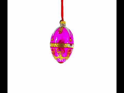 Golden Garlands On Pink Egg Glass Ornament 4 Inches