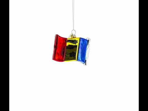 Waving Flag of Romania Blown Glass Christmas Ornament