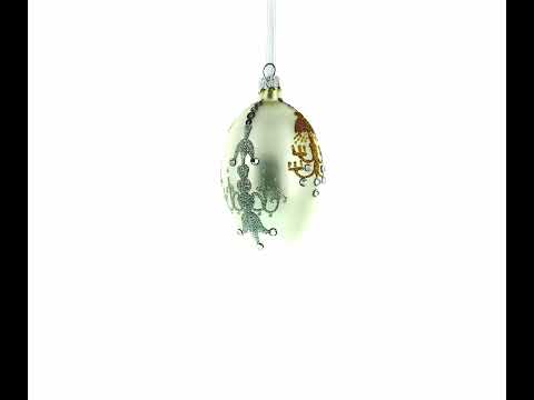 Chandeliers On White Glass Egg Ornament 4 Inches