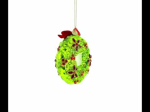 Enchanting Hummingbirds on a Floral Wreath Blown Glass Christmas Ornament