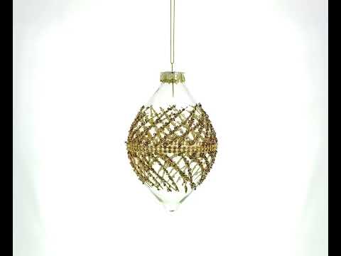 Golden Glitters on Clear Glass - Radiant Blown Glass Christmas Ornament