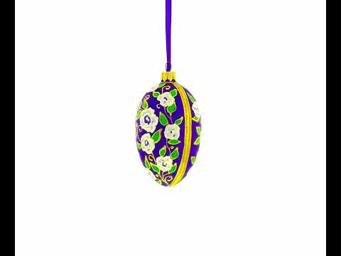 Purple Garden Flowers Egg Glass Ornament 4 Inches