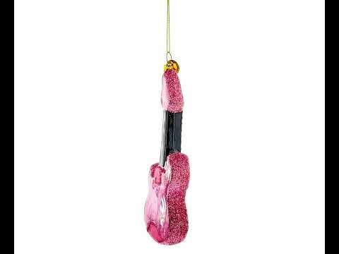 Blossom-Adorned Guitar Blown Glass Christmas Ornament