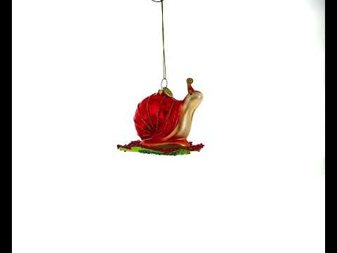 Snail Perched on a Green Leaf - Blown Glass Christmas Ornament