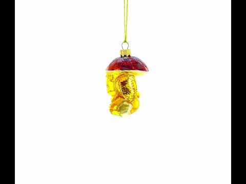 Squirrel Under Mushroom Mini Glass Christmas Ornament