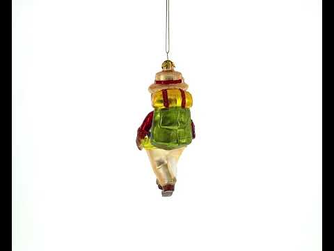 Adventurous Bear Hiker Blown Glass Christmas Ornament