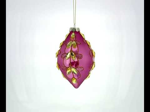 Radiant Pink Jeweled Glass Rhombus Finial Blown Glass Christmas Ornament