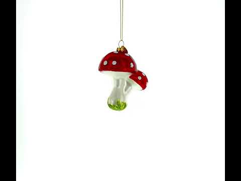 Charming Red Mushrooms - Blown Glass Christmas Ornament