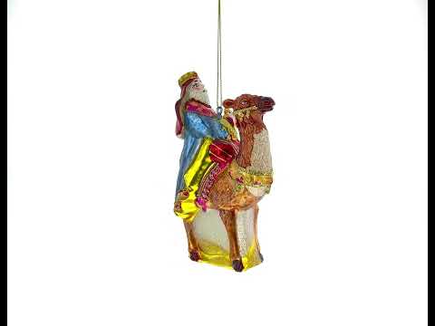 Wiseman on a Camel Blown Glass Christmas Ornament