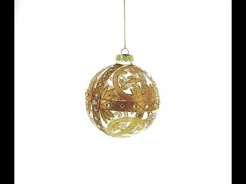 Gold Scroll with Jewel Accents Glass Ball Christmas Ornament