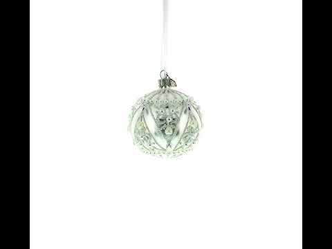 Dimensional Pearl Drops on White Ball Glass Christmas Ornament 3.25 Inches