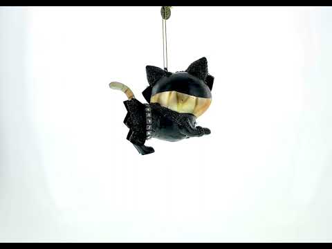 Mysterious Cat in Mask Blown Glass Christmas Ornament