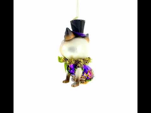 Playful "Cat in the Hat" Blown Glass Christmas Ornament