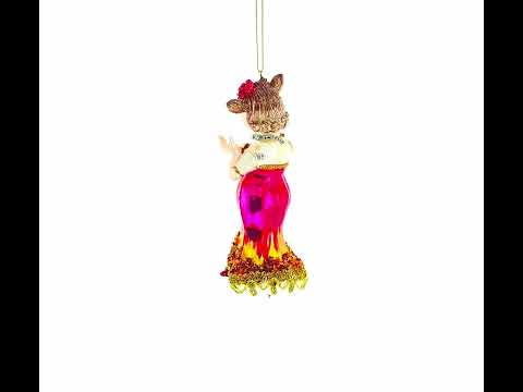 Pink-Dressed Cow with Wine Glass  Christmas Ornament