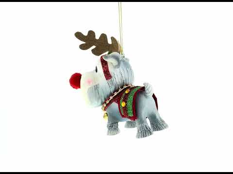 Adorno navideño de cristal con forma de schnauzer disfrazado de reno