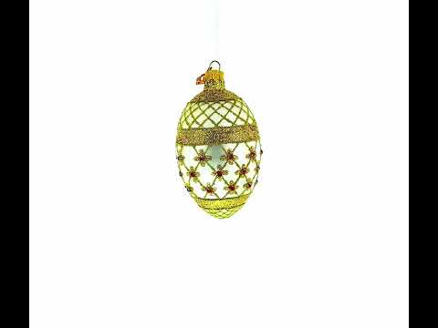 Gold Stars On Trellis Egg Glass Ornament 4 Inches