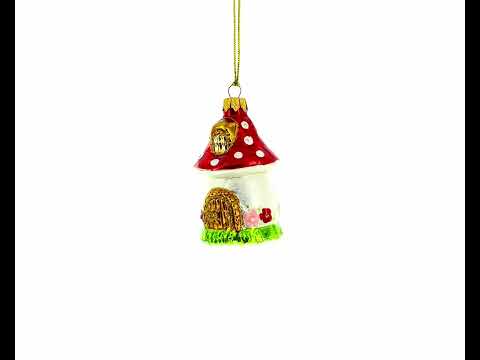 Mushroom House Mini Glass Christmas Ornament