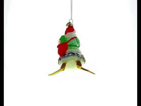 Adorno navideño de vidrio soplado con forma de tortuga montada en Papá Noel