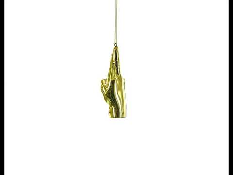 Golden Lucky Crossed Fingers Sign Language - Blown Glass Christmas Ornament