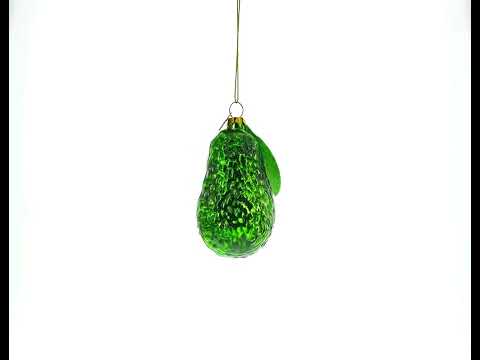 Nature's Butter: Avocado with Leaf - Blown Glass Christmas Ornament