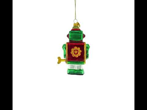 Robot-Drummer Blown Glass Christmas Ornament