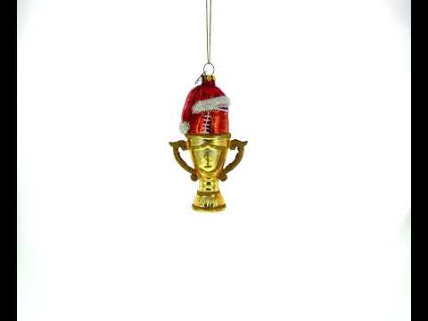 Champion Football Trophy in Santa Hat - Blown Glass Christmas Ornament