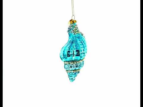 Octopus in Seashell Blown Glass Christmas Ornament