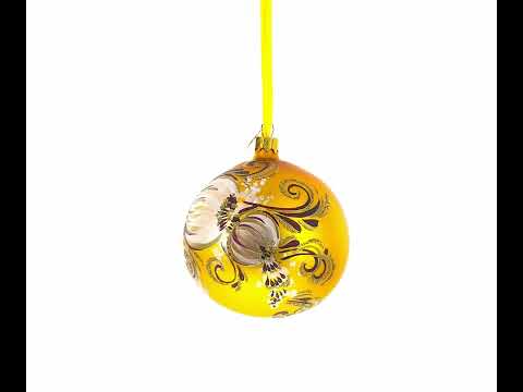 Gerbera Flowers on Gold Glass Ball Ornament