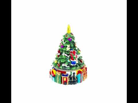 Delicias de Regalos y Decoraciones: Figura Musical con Base Giratoria y Niños Decorando el Árbol de Navidad