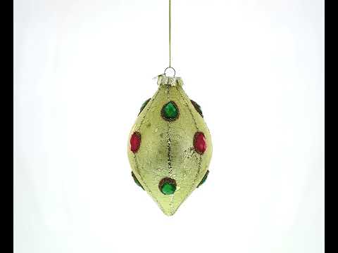 Green and Red Rhombus Blown Glass Christmas Ornament Adorned with Jewelry