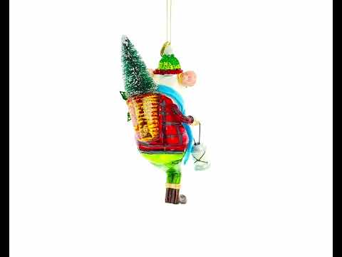 Whimsical Mouse Carrying Lantern Glass Christmas Ornament