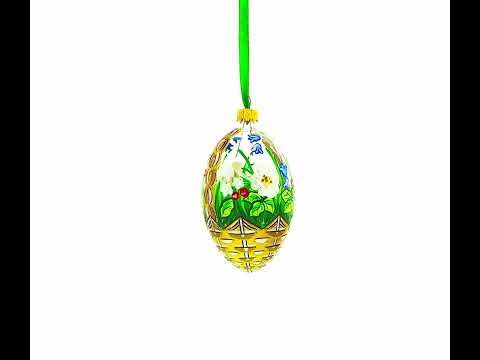 Summer Flowers Basket Glass Egg Ornament 4 Inches