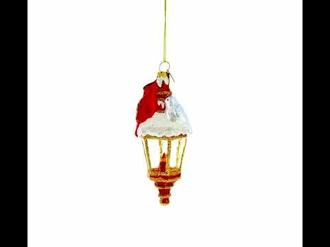 Majestic Red Cardinal Perched on Lantern Blown Glass Christmas Ornament