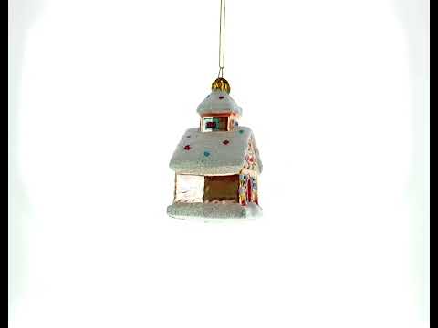 Candy-Coated Gingerbread House Blown Glass Christmas Ornament