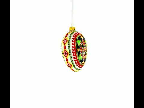 Rhombus Pysanka Glass Egg Ornament 4 Inches