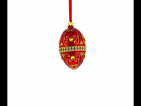 Jeweled Red Glass Egg Ornament 4 Inches