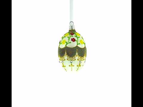 Multicolor Flowers On White Glass Egg Ornament 4 Inches