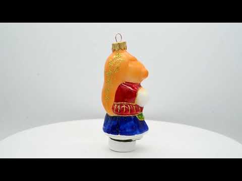 Fox in Traditional Folk Costume Mini Glass Christmas Ornament