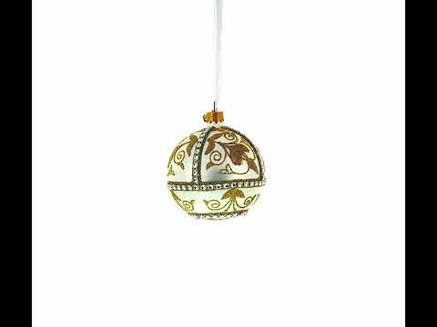 Jeweled Golden Chandelier on Silver Glass Ball Christmas Ornament 3.25 Inches