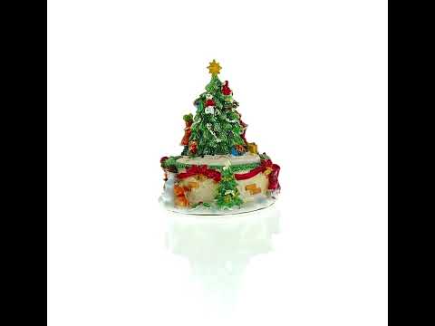 Festive Tree Decorating Duo: Spinning Musical Christmas Figurine with Santa and Girl