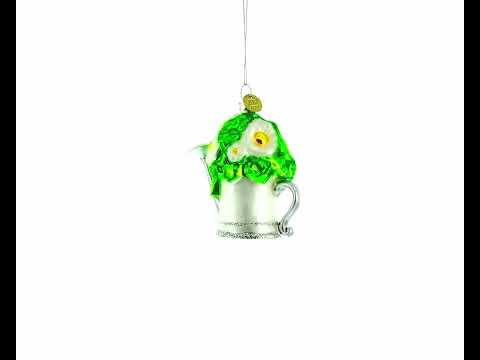 Floral Watering Can Blown Glass Christmas Ornament