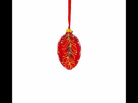 Red Paisley Glass Egg Christmas Ornament 4 Inches