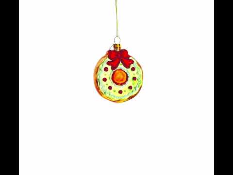 Frosted Green Donut Blown Glass Christmas Ornament