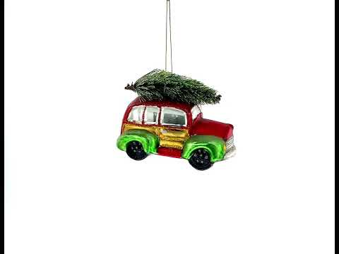 Car Carrying Christmas Tree Blown Glass Ornament